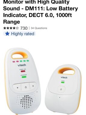 VTech DM111 Portable Audio Monitor — White & Yellow